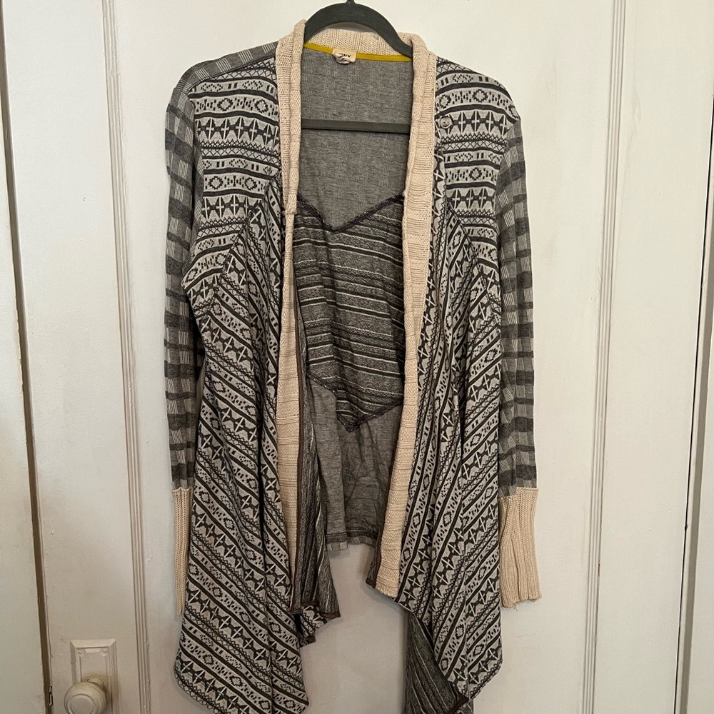 Anthropologie Tiny grey + cream open closure cardigan in grey + white in L - Picture 4 of 6